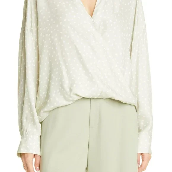 Vince Stone Dot Silk Blend Blouse Top Celery XS - Picture 3 of 4